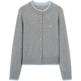 爱居兔休闲简约撞色羊毛衫针织衫女2025年冬季新款灰色假两件毛衣