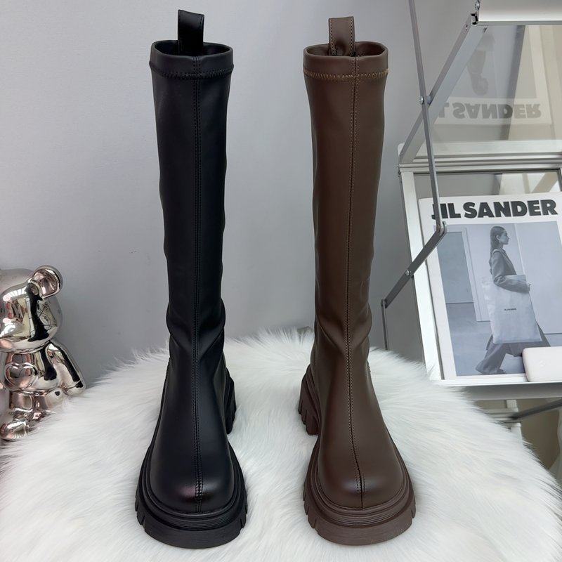 真皮长靴子2025年高筒骑士靴女增高6cm厚底防水台女机车瘦瘦靴