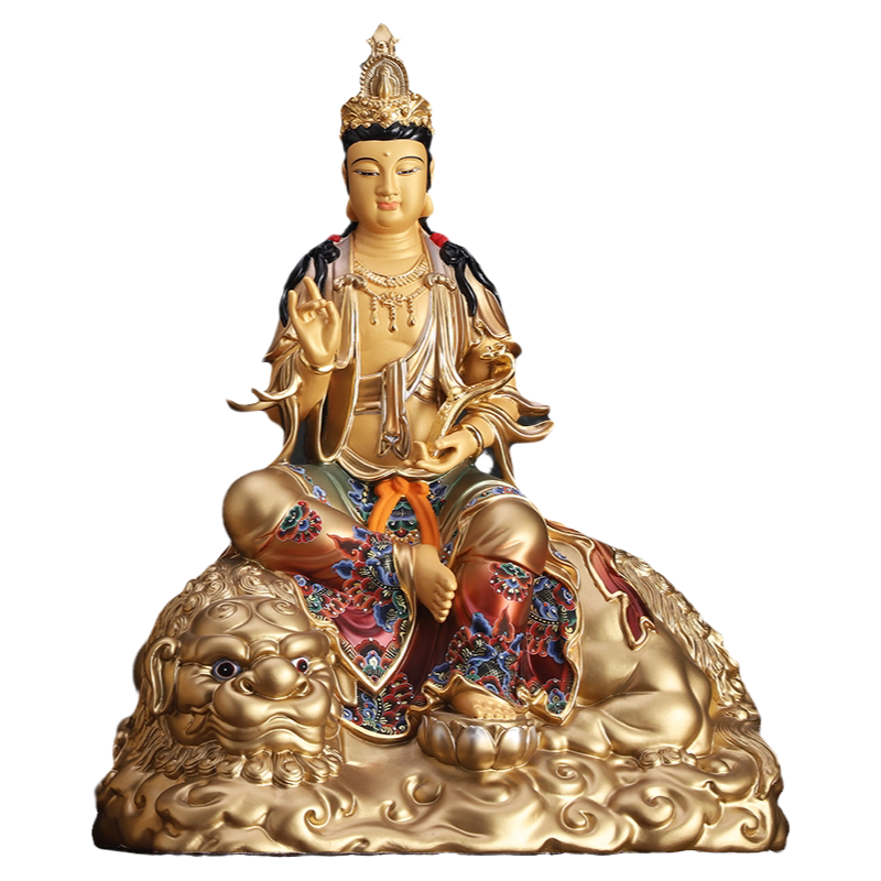 台湾黄铜彩绘文殊普贤菩萨家用
