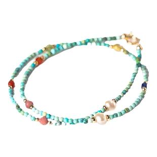 原矿高瓷绿松石小米珠多圈珍珠南红蜜蜡14k金高保色手串手链项链