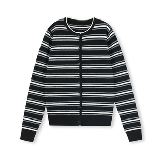 PRE PREWORKSS轻质极简主义 复古英伦风经典圆领条纹羊毛短开衫