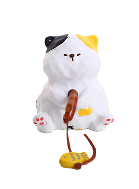 原创木雕风姜太猫钓鱼2026新款办公室桌面摆件工位装饰女生小礼物