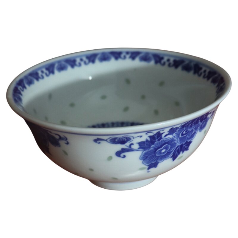 釉下彩青花玲珑瓷饭碗陶瓷碗带盖