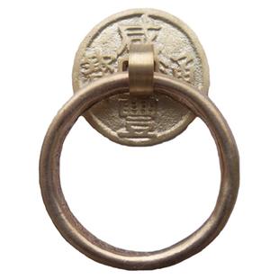 仿古纯铜门环康熙通宝铜拉手6cm铜钱黄铜拉手实木门把手古钱币