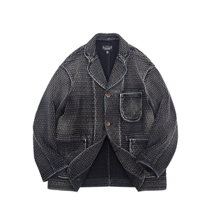 西里布全棉剑道蜂窝休闲西服外套男咔叽日系复古拔染做旧西装夹克