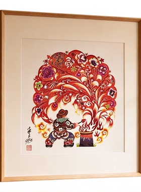 伽罗生活蔚县非遗手工剪纸画《打树花》教科书同款艺术装饰年画