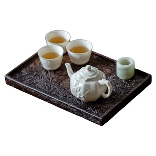 觅白铁栎木茶台大漆壶承干泡盘方形茶托老料漆器树瘤托侘寂复古风