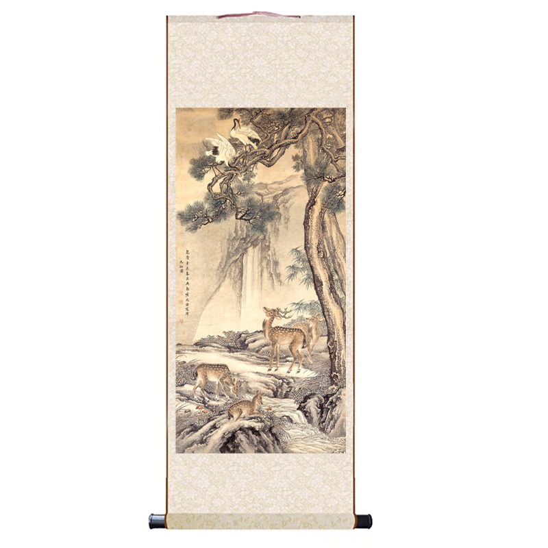 清沈铨九如图鹿图画芯画稿挂画