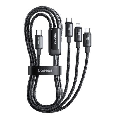 倍思车载数据线三合一充电线器60W手机超级快充一拖三适用苹果16华为iPhon15安卓typec三头mate60Pro多功能6A