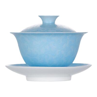 古帛景德镇清欢天青手工盖碗礼盒