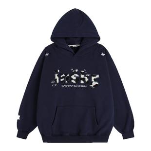 INSstudios 国潮美式复古「拼音符号豹纹连帽卫衣」宽松加绒帽衫