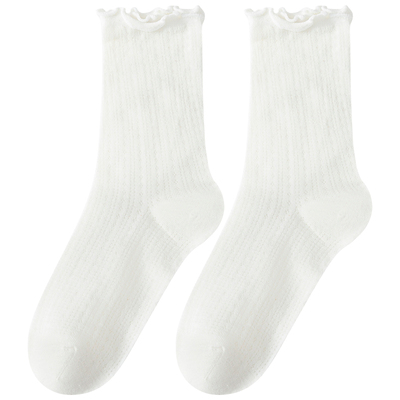 木耳边中筒袜女堆堆纯棉夏季