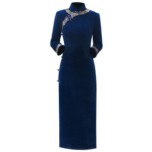 秋冬装旗袍裙加厚毛呢长袖保暖年轻款气质高端妈妈改良复古民国风