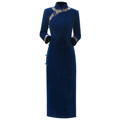 秋冬装旗袍加厚毛呢保暖气质高端