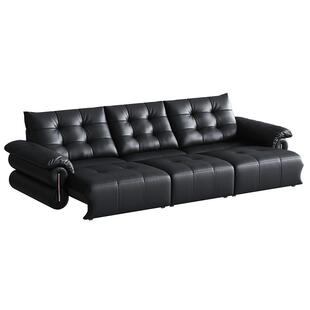 全友家居复古风电动功能沙发床一体两用小户型卧室黑色真皮沙发
