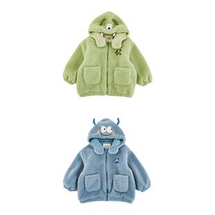幼悠男童2025新款怪兽连帽犄角外套冬季时尚休闲加厚保暖儿童冬装