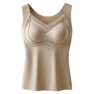 猫人德绒保暖背心女带胸垫文胸一体加绒加厚无痕打底吊带内衣秋冬