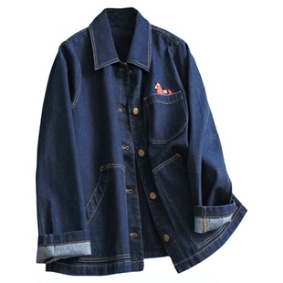 可拆卸加绒内胆宽松翻领牛仔外套可配一整套直筒牛仔裤套装女W011