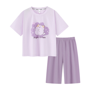 安之伴童装夏季新品5A莱赛尔婴儿棉氨通睡衣女童七分裤家居服套装