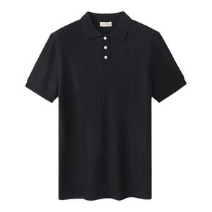 轻奢华夫格冰丝白色polo衫男士夏季免烫商务翻领短袖针织衫T恤潮