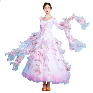 烂漫解语花！摩登舞连衣裙7079国标舞服装华尔兹演出服比赛表演服