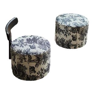 三梦矮凳家用实木凳子万向轮小椅子客厅滑轮沙发凳软包换鞋凳圆凳