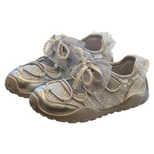 花边蝴蝶结芭蕾风女童2026新款运动鞋春夏透气网面儿童公主休闲鞋