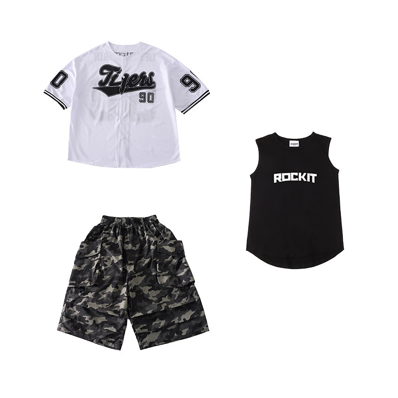 少儿童街舞嘻哈棒球服套装夏男童hiphop演出服女童爵士舞走秀潮服