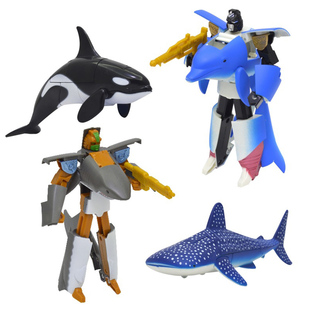 鲨鱼变形机器人玩具儿童海洋动物益智金刚男孩宝宝大白鲨海豚模型