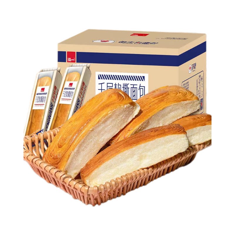 泓一1000g千层软手撕面包牛乳味整箱早餐夜宵小吃零食休闲批发