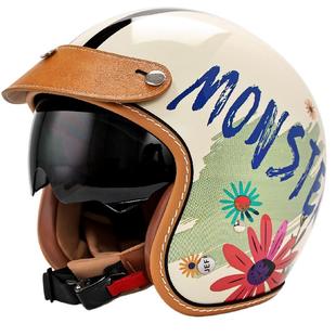 台湾JEF复古头盔女踏板摩托车半盔男3C夏季凉感3/4盔小怪兽四季盔