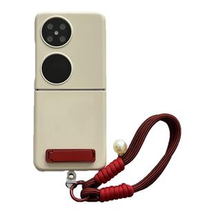 【带挂绳】古董白色磨砂红小一字支架适用华为pura X手机壳pocket2折叠zflip7新款N3flip女米Xflip2防摔Vflip
