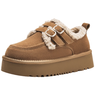 热风厚底雪地靴女2025年冬季新款休闲增高勃肯鞋加绒百搭保暖棉鞋