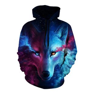 3D狼图案卫衣男女同款青年网红社会霸气个性潮流秋装上衣薄款外套