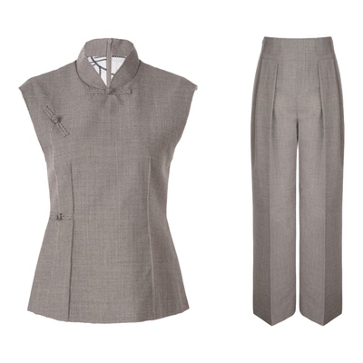 LYNEE x TORIL【黑标 山岚】羊毛立领国风新中式套装女马甲/长裤