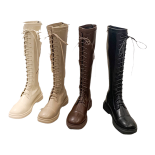 高筒靴子马丁靴女厚底2025秋冬新款白色长靴加绒女鞋骑士靴长筒靴