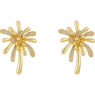 金色微镶烟花耳环女高级感轻奢耳饰2026新款爆款耳钉独特漂亮烟火