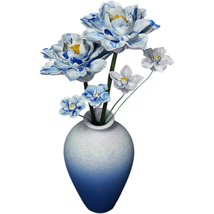 景德镇手工陶瓷花大号渐变牡丹中式仿真花束卧室装饰摆件乔迁贺礼