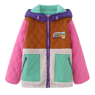 女童棉服冬季加绒加厚2024新款儿童羊羔绒外套大童棉袄摇粒绒棉衣