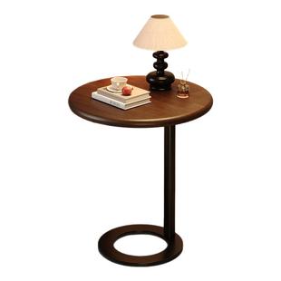 中古风实木圆形床头柜2025新款床边创意置物架家用卧室沙发边几