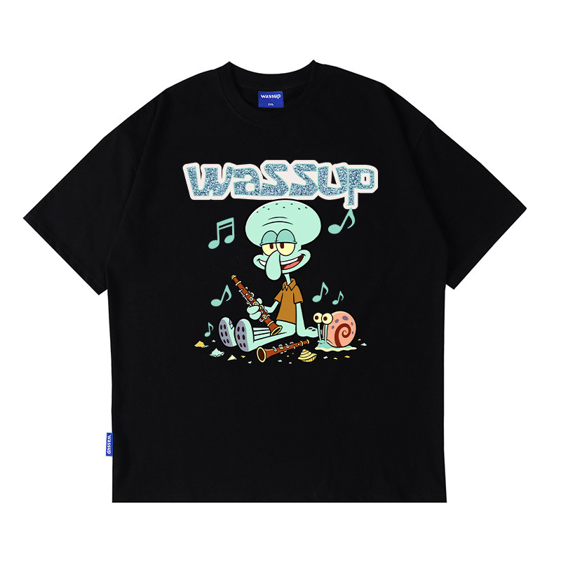 WASSUP潮牌趣味章鱼哥短袖t恤男