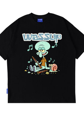 WASSUP潮牌趣味章鱼哥短袖t恤男