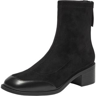 Bata时装靴女2025秋商场新款通勤粗跟软底弹力短筒靴ATO43DD5