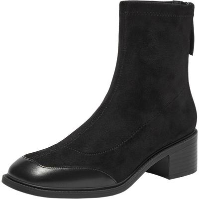 Bata时装靴女2025秋商场新款通勤粗跟软底弹力短筒靴ATO43DD5