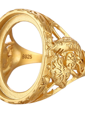 椭圆形纯银戒指空托翡翠蜜蜡戒托