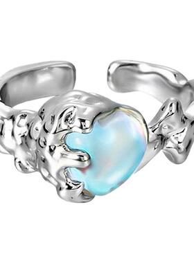 wind 不规则液态爱心可调节开口戒女INS小众设计高级感月光石戒指