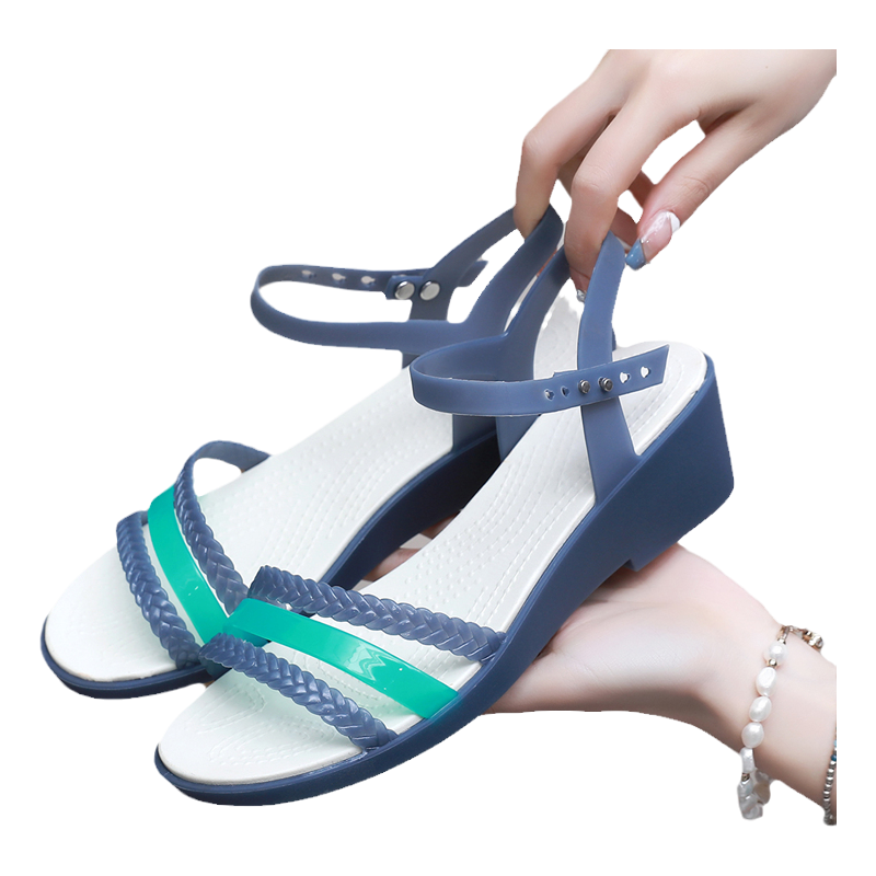 中跟休闲软底露趾防滑凉鞋女