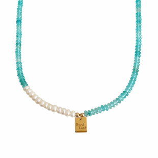 WITH GJ 清新小众天然珍珠税金拼接项链GoodLuck质感小方牌锁骨链