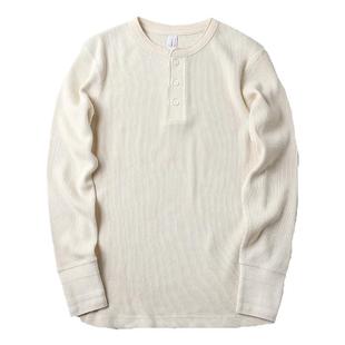 320G重磅美式复古亨利衫男纯色多彩弹力修身华夫格亨利领长袖健身