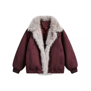 复古做旧座山雕解构毛绒领外套男女短款高级感痞帅加厚仿麂皮棉服